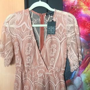 Blush pink lace romper